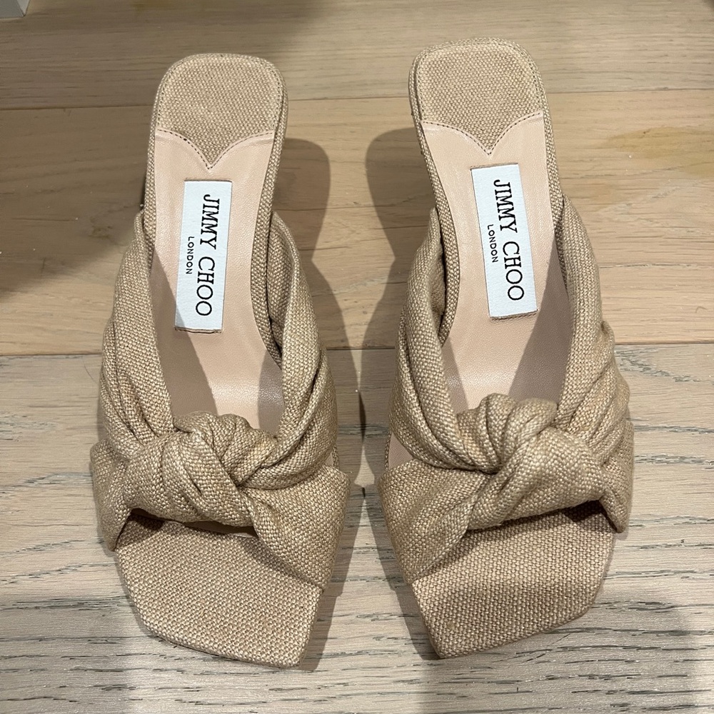 Jimmy Choo tan linen mules size 35.5